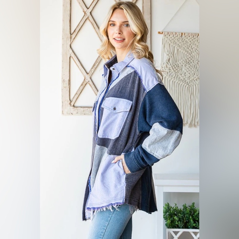 OLI & HALI Women’s WASHED MIX FABRIC SHIRT (denim blue) - Picture 4 of 5